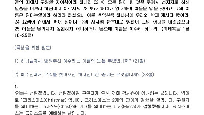 (성탄절) 나의 구원자 예수 그리스도 (설교문)